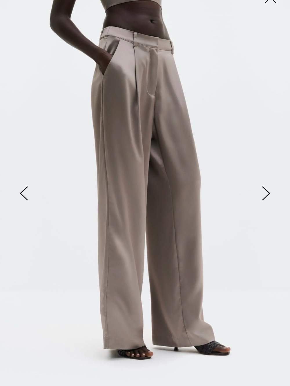 By Malina silk Wide-Leg High-Waist Trousers in Taupe grey elastic waistband
